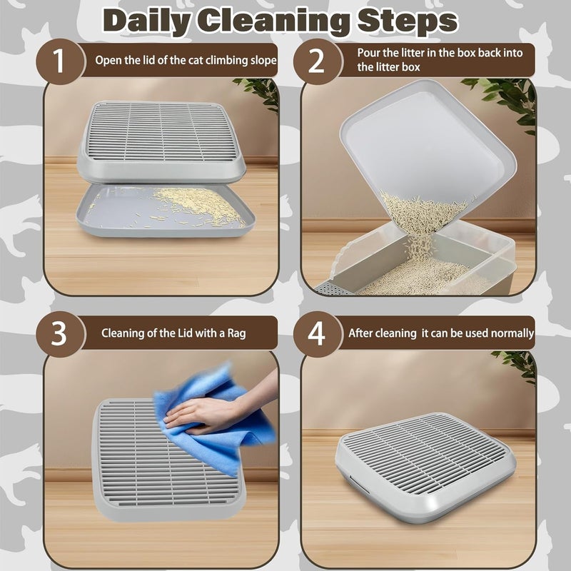 Midollarle Cat Ramp for Litter Box, Cat Pedal Step Stool with Filter Function, Double Layered Cats Litter Trapper Washable Easy Cleaning Kitty Litter Mat Suitable for Small & Elderly Cats(Grey) - Image 3